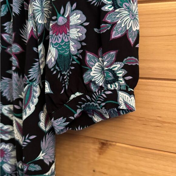 NWT Loft Size 12 Viscose Dark Floral Leaf V Neck Long Sleeve Midi Dress - Picture 8 of 16